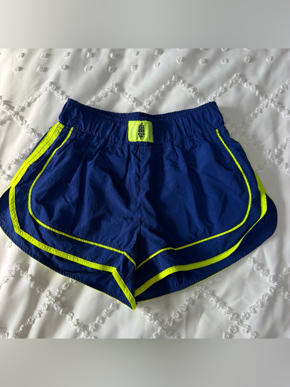 Free People FP Movement Varsity Blues Athletic Shorts Women’s XS Navy Hot Yellow